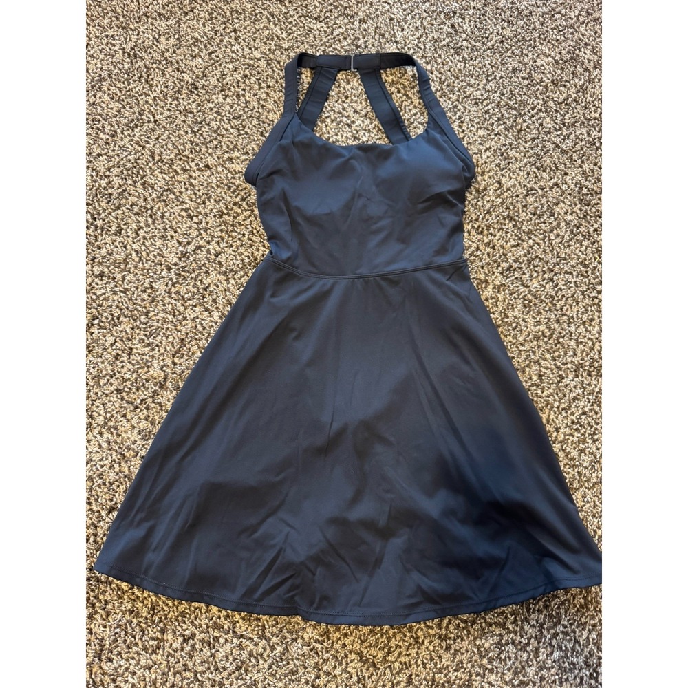 Halara SoftlyZero Active Dress XS Black Backless Twisted Flare Workout Mini